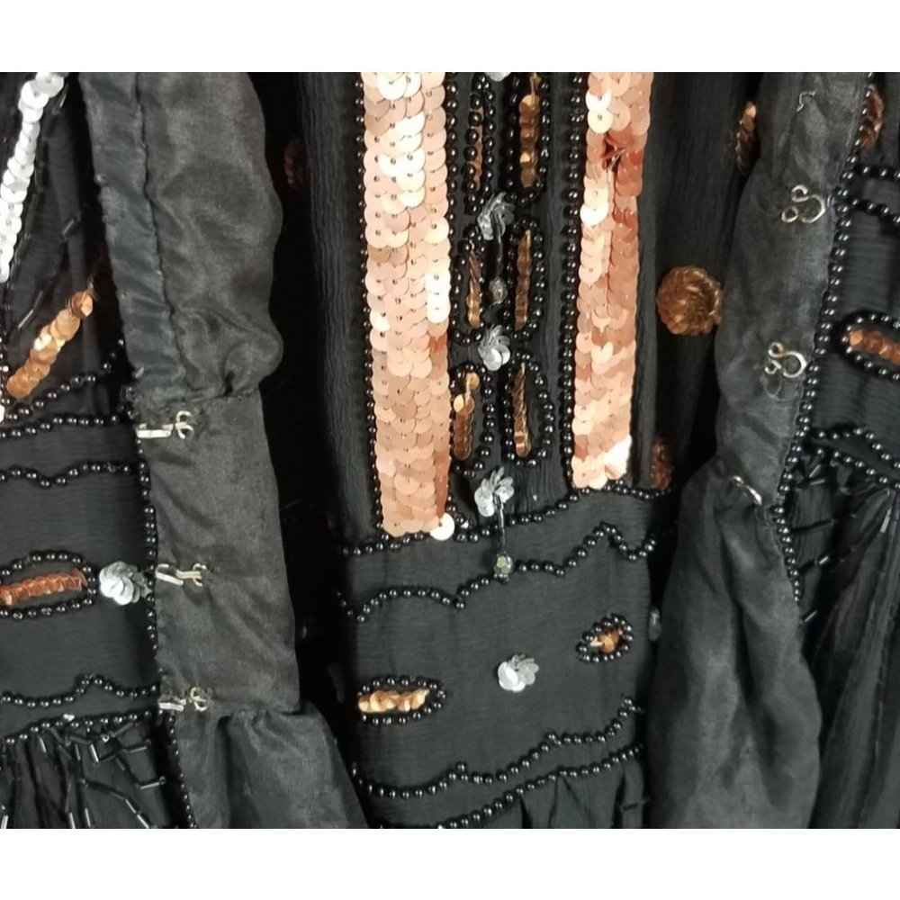 Vintage Judith Ann Creations Sz. M Sequin & Silk Long Length Jacket & Dress Set - Picture 4 of 13